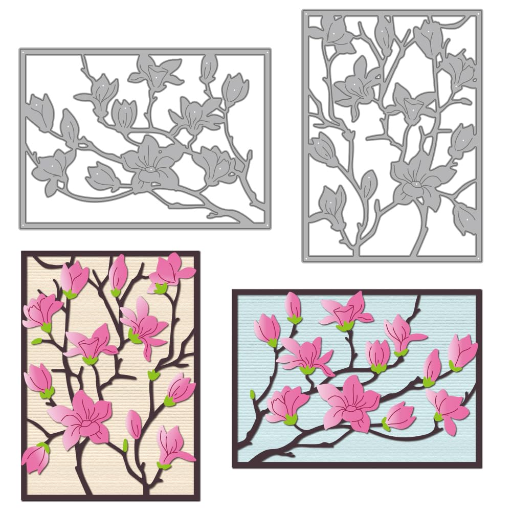 MAYJOYDIY Magnolia Frame Die Cuts for Card Making Flower Branches Embossing Metal Cutting Dies Oriental Plants Paper Craft Die Cuts Stencils for Scrapbooking Craft Paper Birthday Card Gift Decor