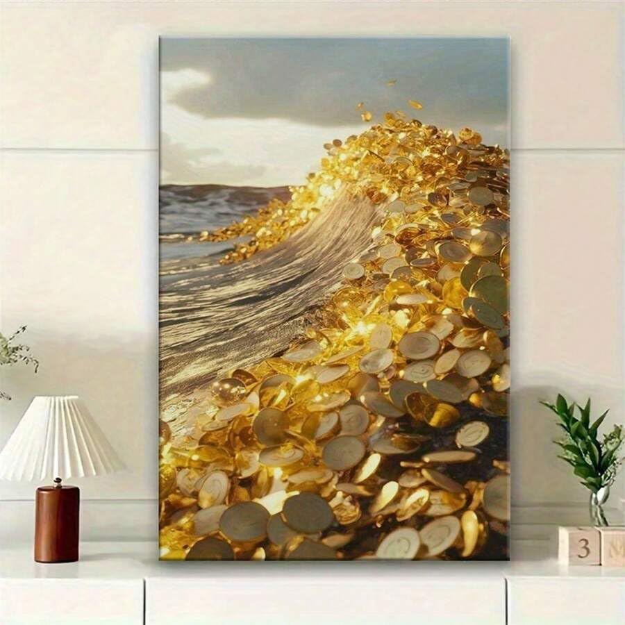 Tableau sur toile vague de pièces de monnaie pour décoration murale moderne