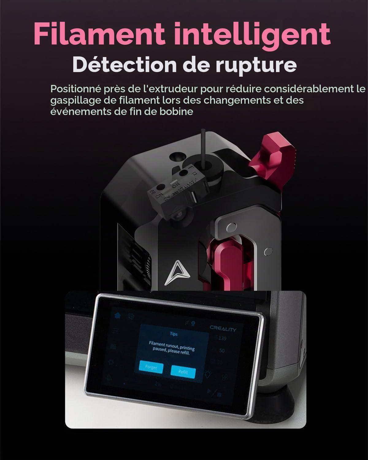 Creality Officielle Extrudeuse DXC, Kit d'extrudeuse de la Série K1 avec Conception d'engrenage Innovante et Détection Intelligente de Filament Rupture, Série K1 Accessoires pour K1C/K1 SE/K1 Max/K1