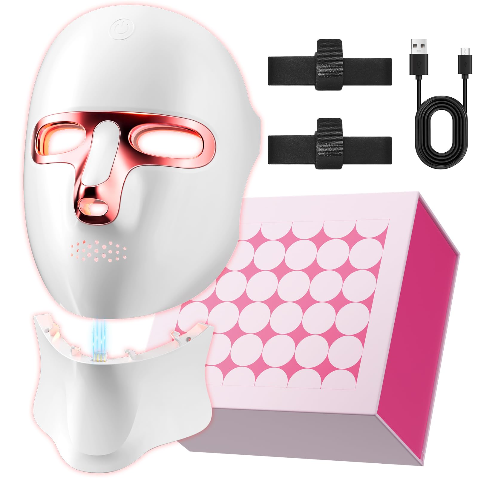 Red Light Therapy for Face Cordless LED Face Mask Light Therapy with Neck Device USB Rechargeable Red Mask