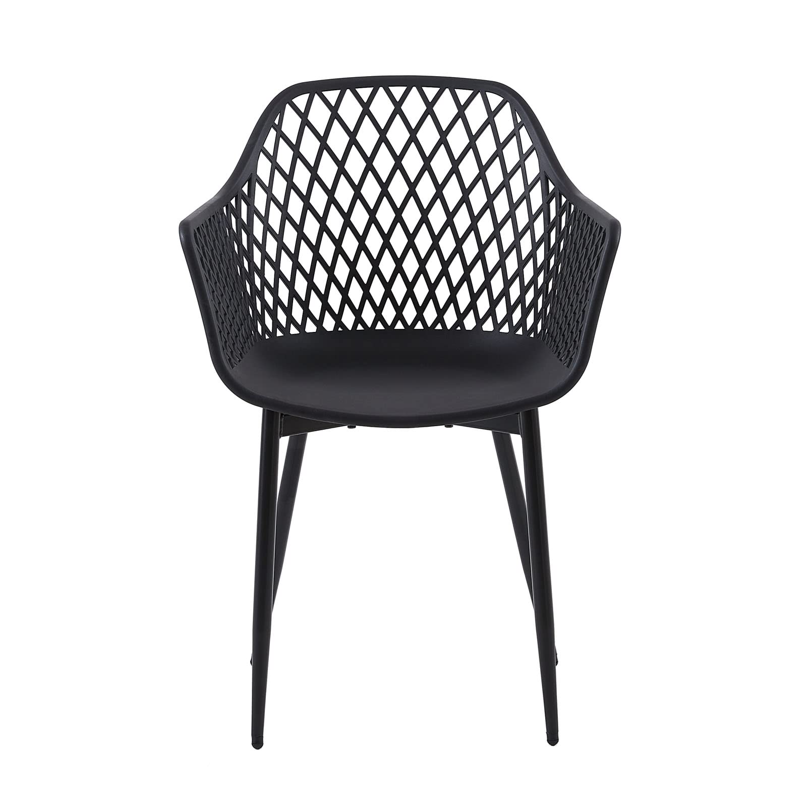 buybyroom Lot de 4 Chaise de Jardin, Chaise Exterieur Terrasse, Siège en PP, Pieds en Métal avec Accoudoirs et Patins Réglables, Charge Maximale 120 KG, Noir