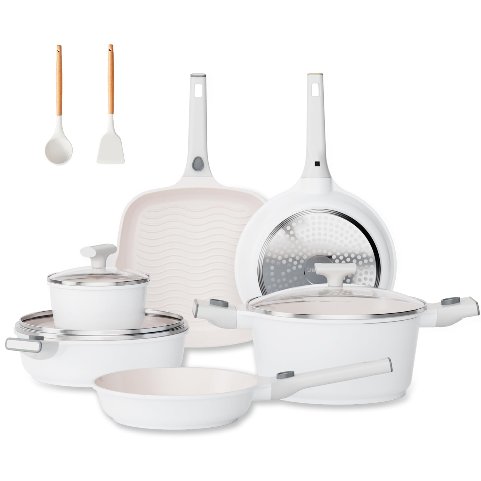 JEETEE 22pcs NonStick Ceramic Induction Cookware Sets, Pots and Pans With Removable Handles, Kitchen Non Toxic Pot Sets PFAS & PFOA Free