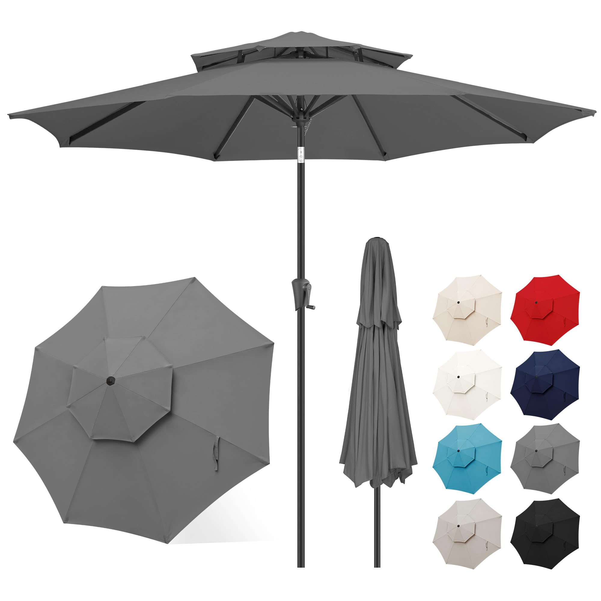 FLAME&SHADE 9ft 2-Tier Patio Umbrella