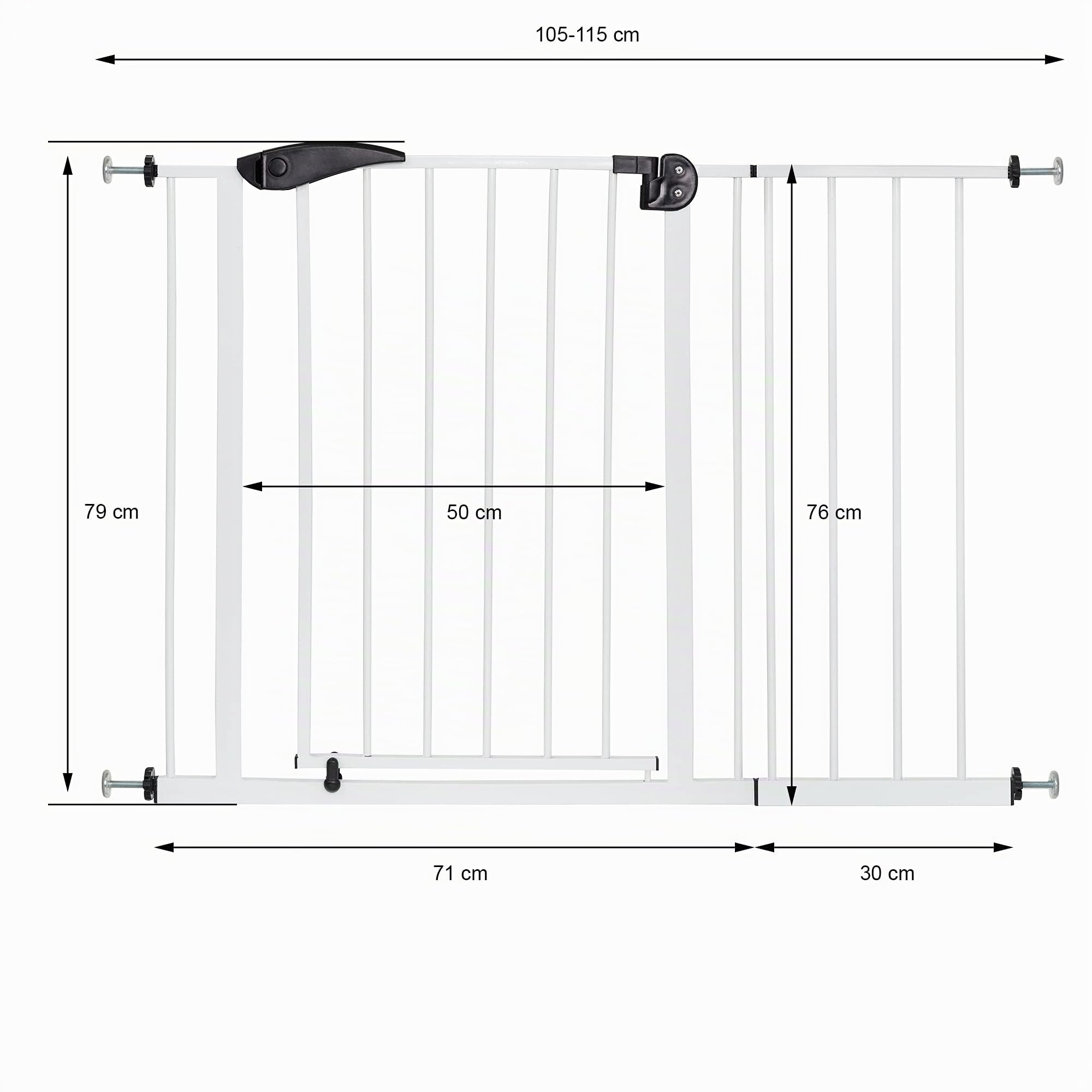 ECD Germany Cancelletto di Sicurezza Bambini 105-115 cm di Larghezza Senza Foratura Perforazione Cancello per Scale Barriera Protettiva Cani Grata Isolamento Animali Apribile Bloccabile Metallo Bianco