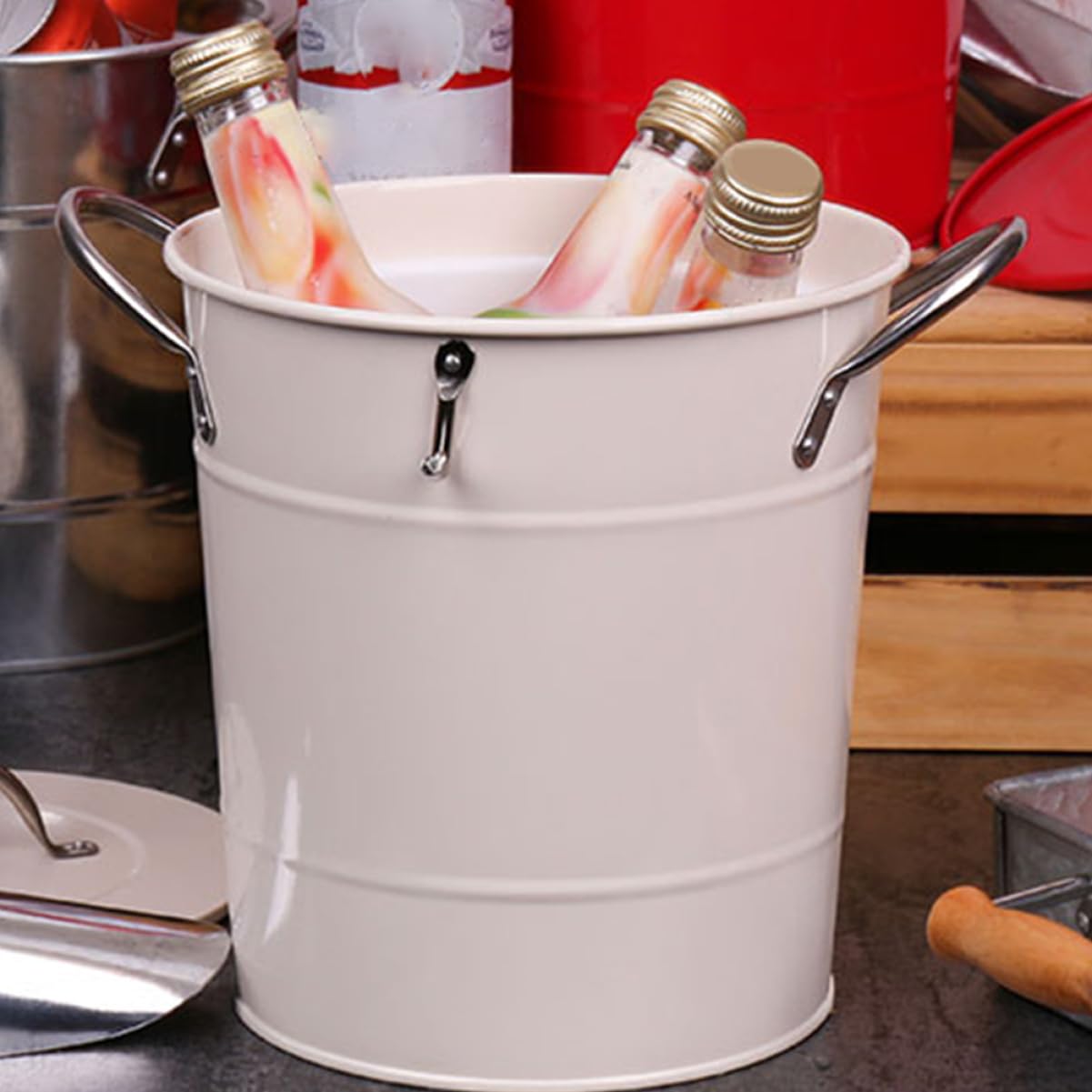 MAGICLULU Secchiello Ghiaccio Festa 4, 5l Ferro Bianco per Vino e Birra | Palette Inclusa, Uso Celebrazioni e Ogni Occasione, Raffredda Bottiglie Vino, Festival Birra Decor