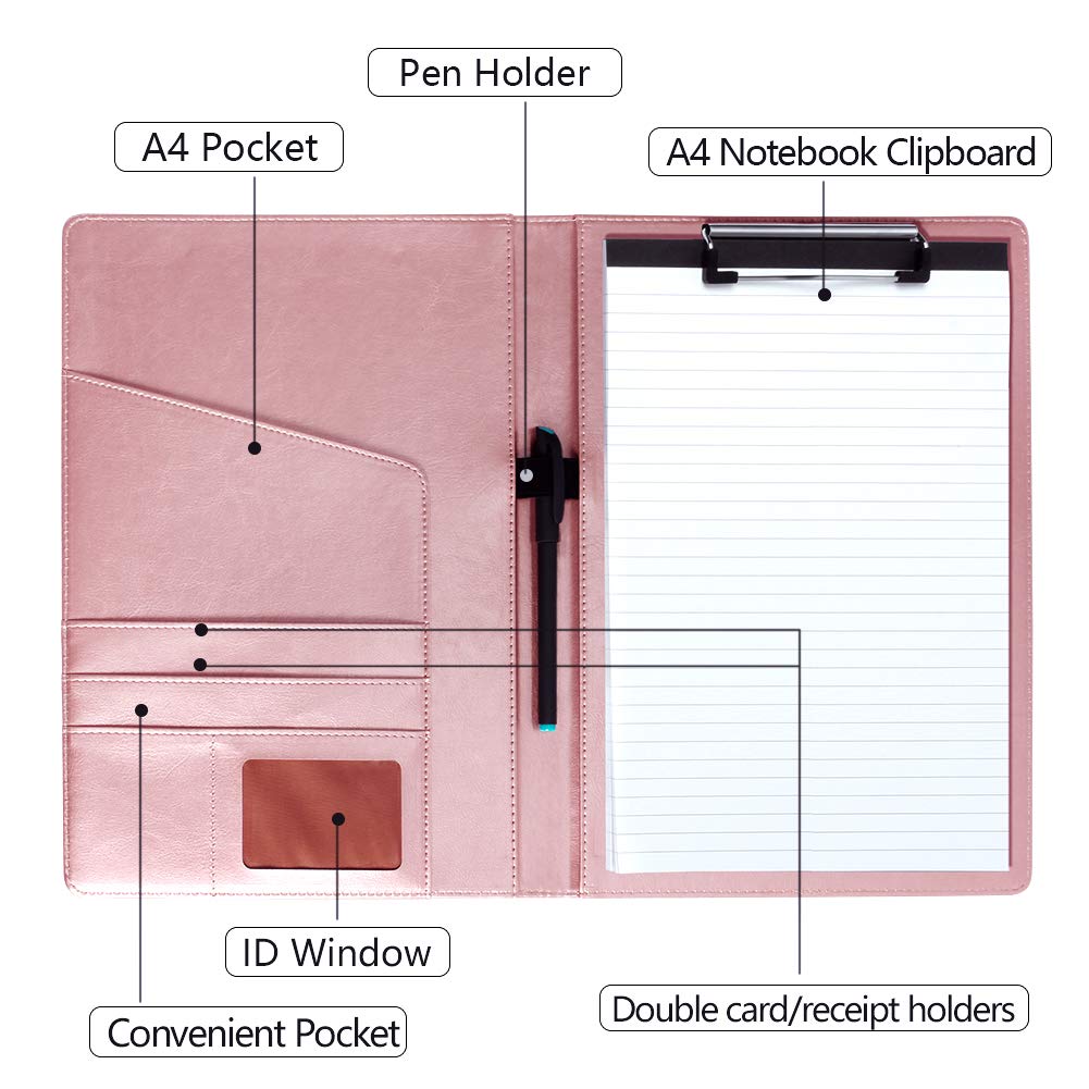 Leather Resume Storage Clipboard Folder Portfolio - GES Clipboard A4 Folder for Business School Office Conference (New Rose Gold) - Image 3