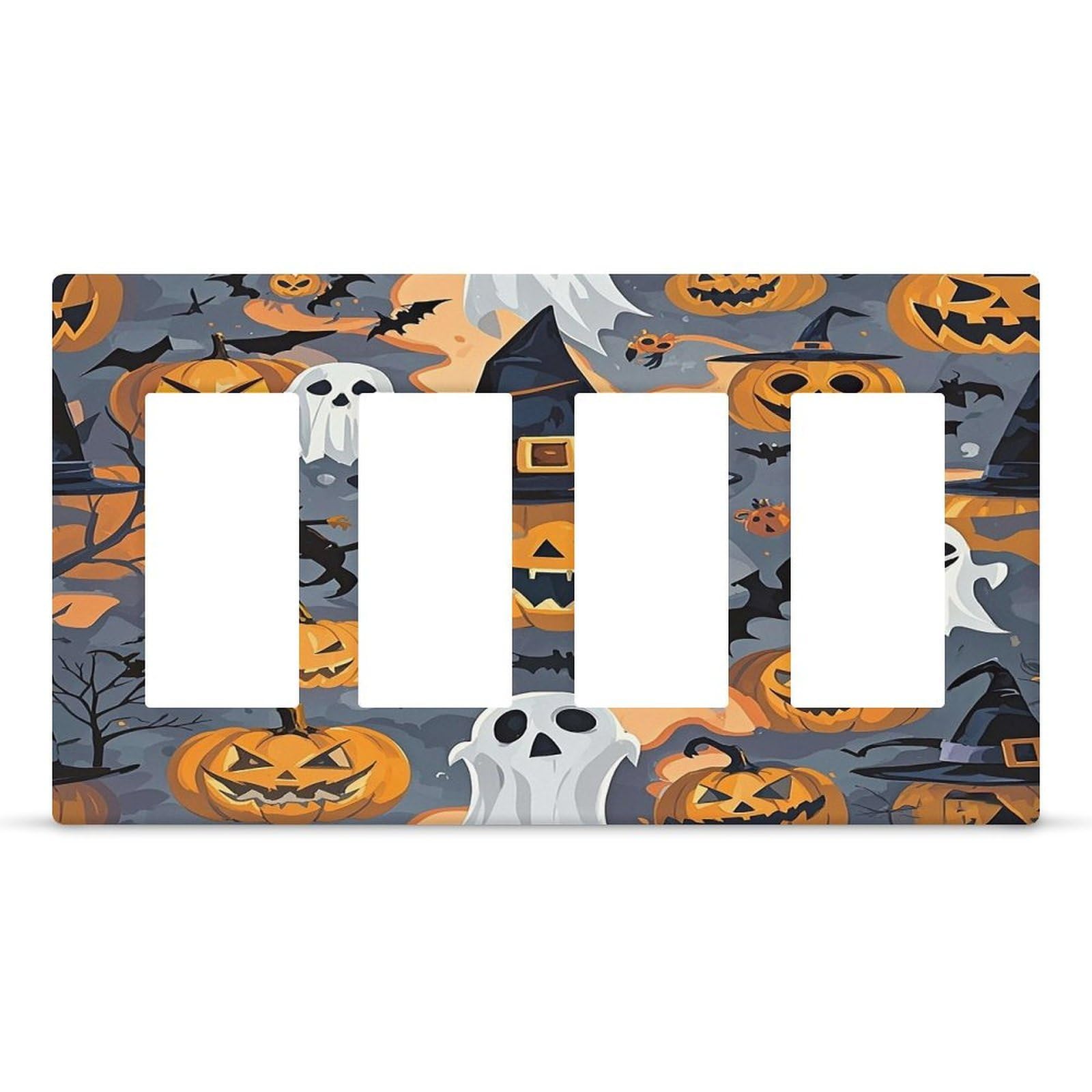 The Wandering Ghost Wall Plate Cover Unbreakable Thermoplastic Faceplate Cover Receptacle Outlet Covers Rocker Light Switch Covers 4-Gang Hidden Screw Face Plate for House 8.3x 4.7