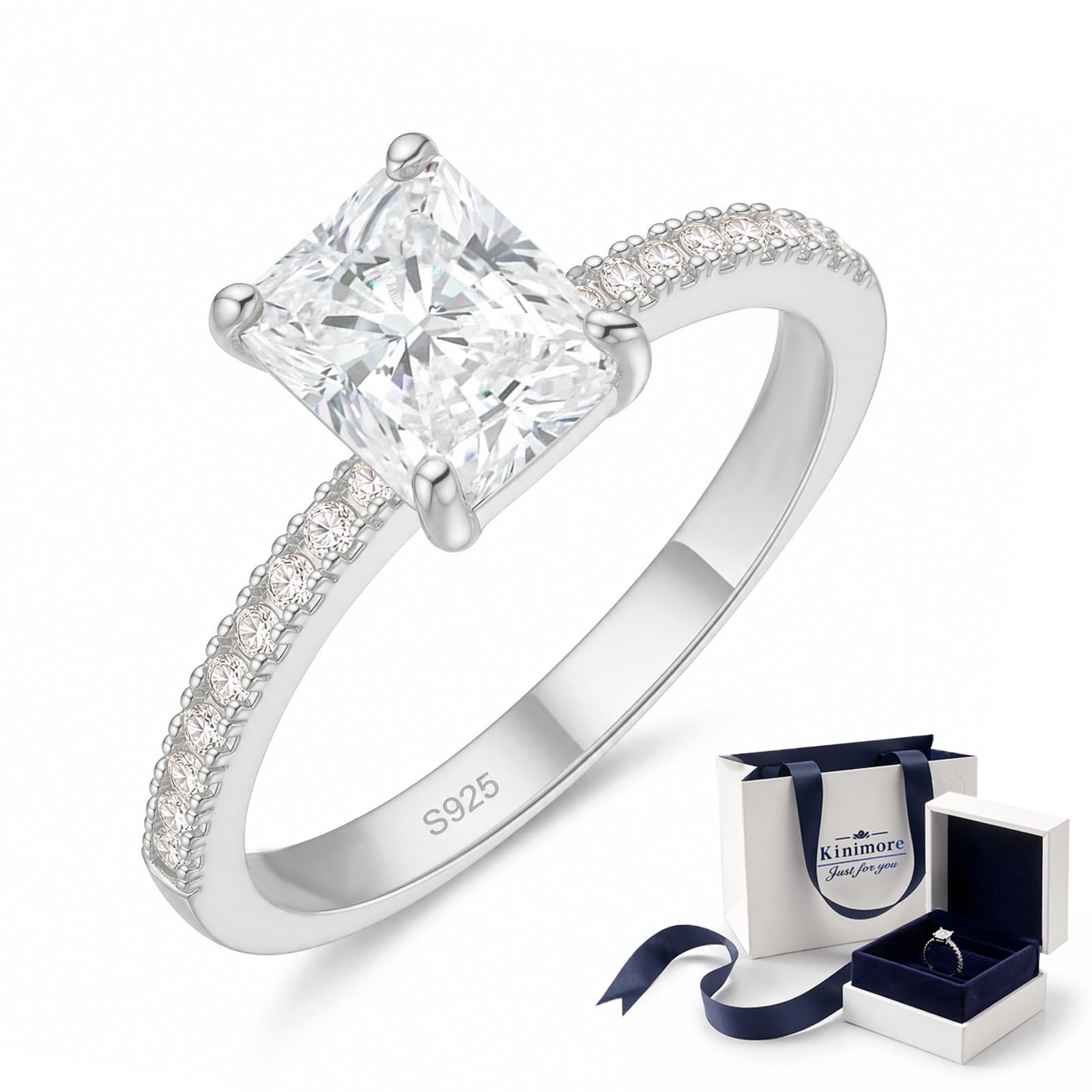 1/2/3/4CT Moissanite Engagement Rings for Women, 925 Sterling Silver Radiant Cut Wedding Ring D Color VVS1 Moissanite Anniversary Jewelry Wedding Bands, 14K Gold Plated Engagement Ring Valentines Day Rings
