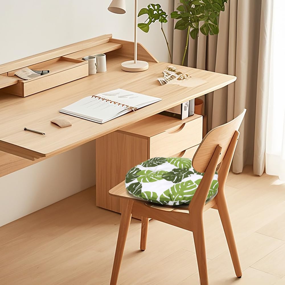 Juego de 4 cojines para silla redondos, cómodo cojín de asiento 40x40x3cm, cojín de suelo redondo, funda de silla para interior y exterior para comedor, sala de estar, estudio (hoja de plátano