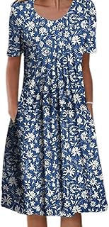 Women's Boho Floral Print Short Sleeve T Shirt Dress Summer Casual Loose Swing Tshirt Midi Dresses with Pockets - Buy now