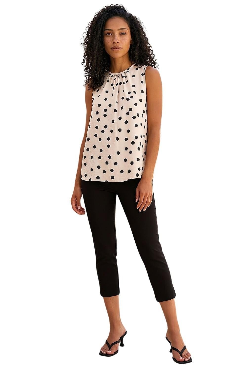 Roman Originals Women's Stone Spot Print Tie Detail Vest Top For Uk - Everyday Holiday Spring Summer Round Neckline Comfy Soft Evening Vacation Work Party - Size 20