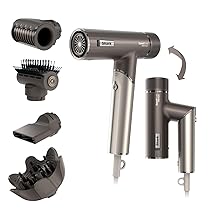 Shark SpeedStyle Pro FLEX Asciugacapelli, Alte Prestazioni, Alta Velocità, 4 Accessori Styling, Leggero, Ionico, Non Danneggia i Capelli, Manico Pieghevole, Tutti i Capelli, Argento Mocha HD542EU