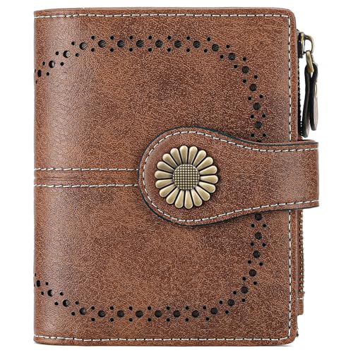 Image of SENDEFN Small Womens Wallet Leather Bifold Card Holder RFID Blocking with Zipper Coin Pocket