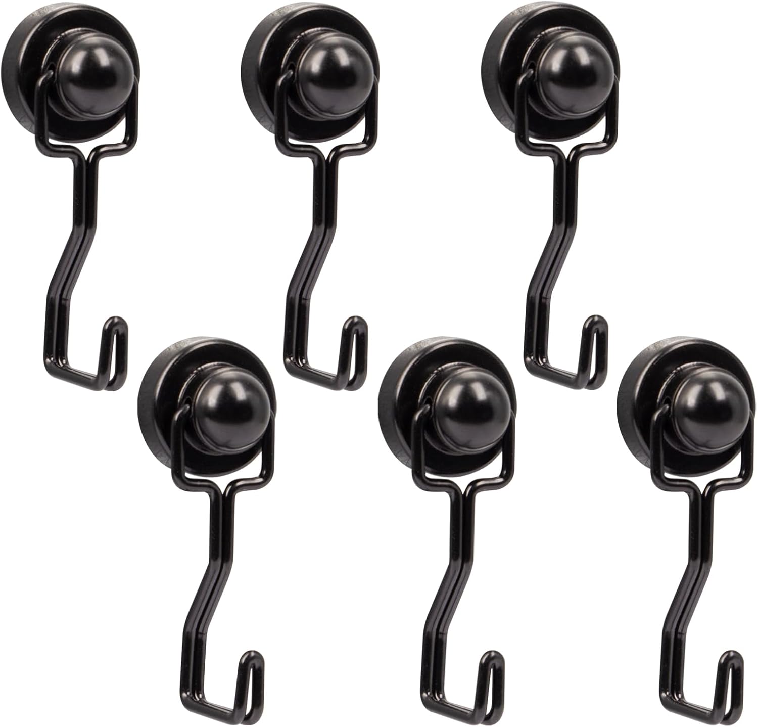Magnetic Hooks for Cruise Cabins, Small Neodymium Magnets with Hook for Fridge, Classroom, Keys, Garage, Ktichen, Office & Outdoor Use - Pack of 6 (Black)