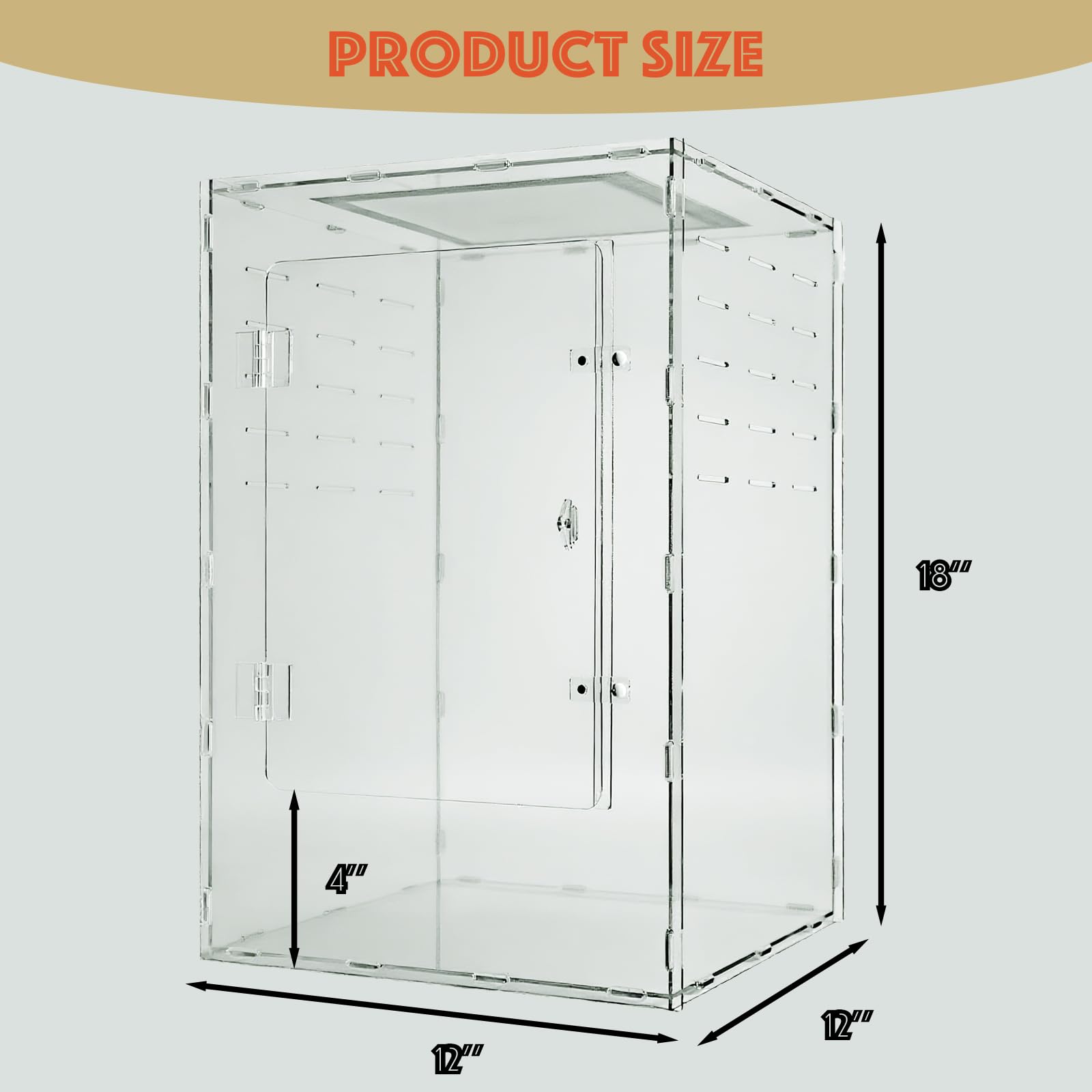 Tanque para reptiles de 12 x 12 x 18 pulgadas, terrario acrílico para geckos crestados, lagartos, arañas y serpientes, terrario de hábitat de lagarto transparente