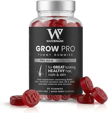 Watermans Grow Pro Gummies Biotin Hair Growth Supplement for Women & Men
