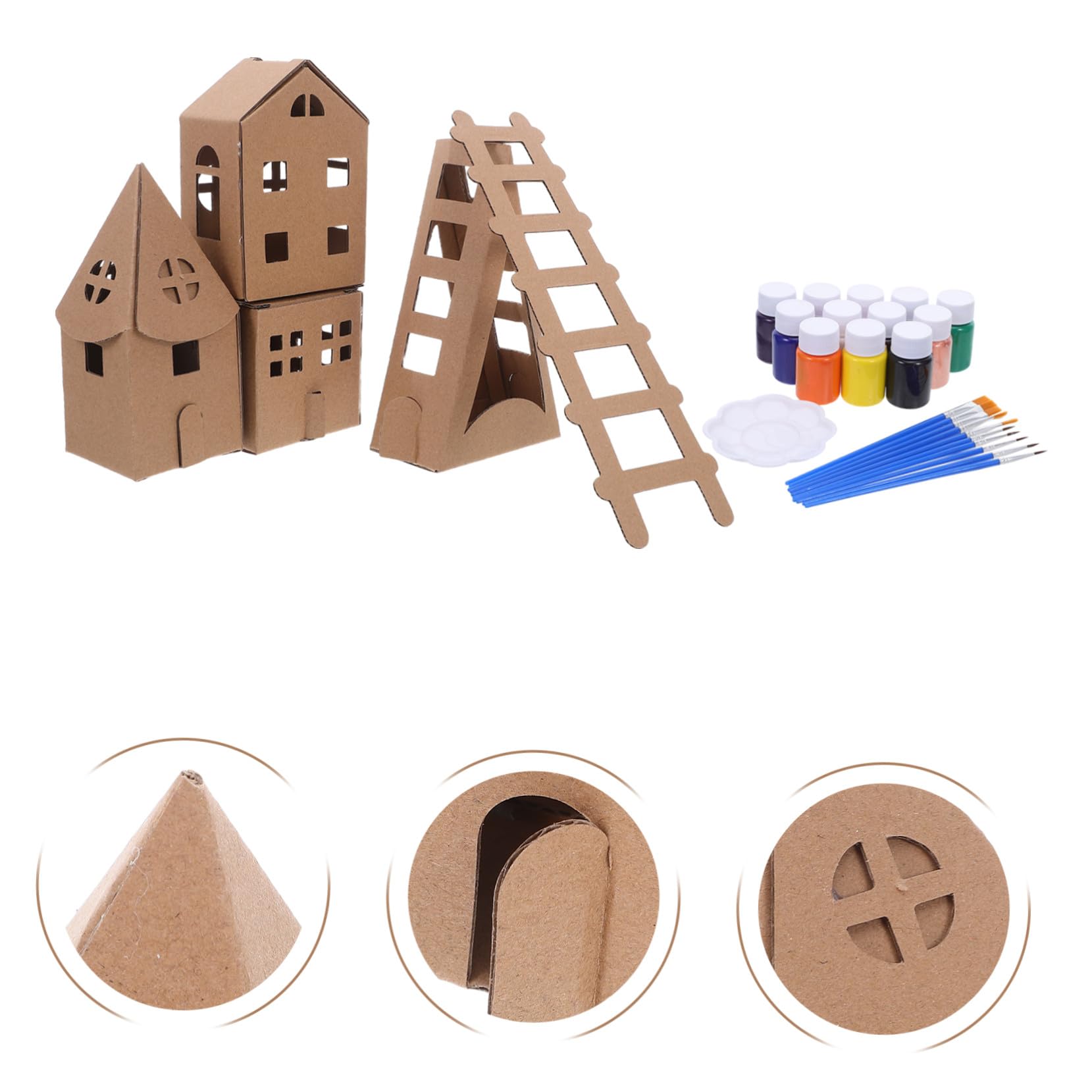 DOITOOL Casa de Cartón para Colorear para Niños, Conjunto 1 Set | Paperboard Khaki, Formas Iglesia y Casas Cuadrada y Rectangular, Manualidades y Juego en Aula