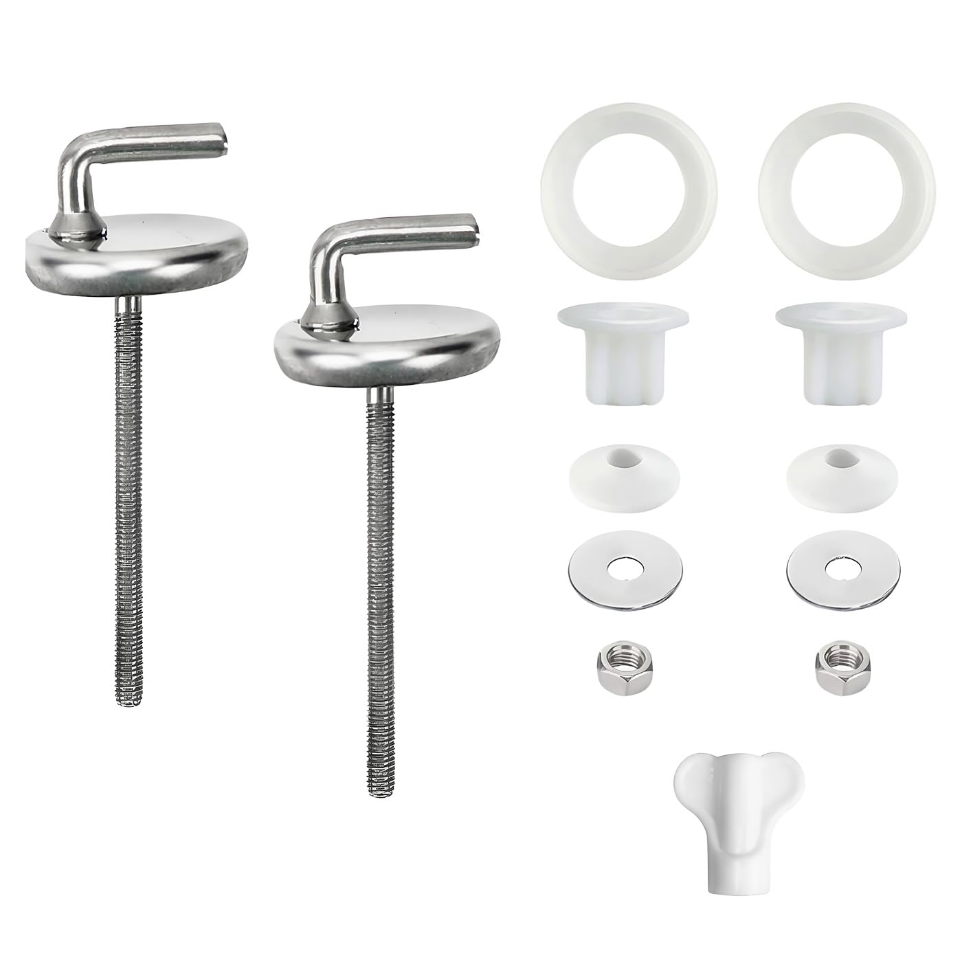 Toilet Seat Fittings, Toilet Seat Hinges Replacement Kit, Toilet Seat Fixings with Accessories for Standard Toilet Seats Easy to Install, Corrosion-Resistant (Silver, 1 Set)