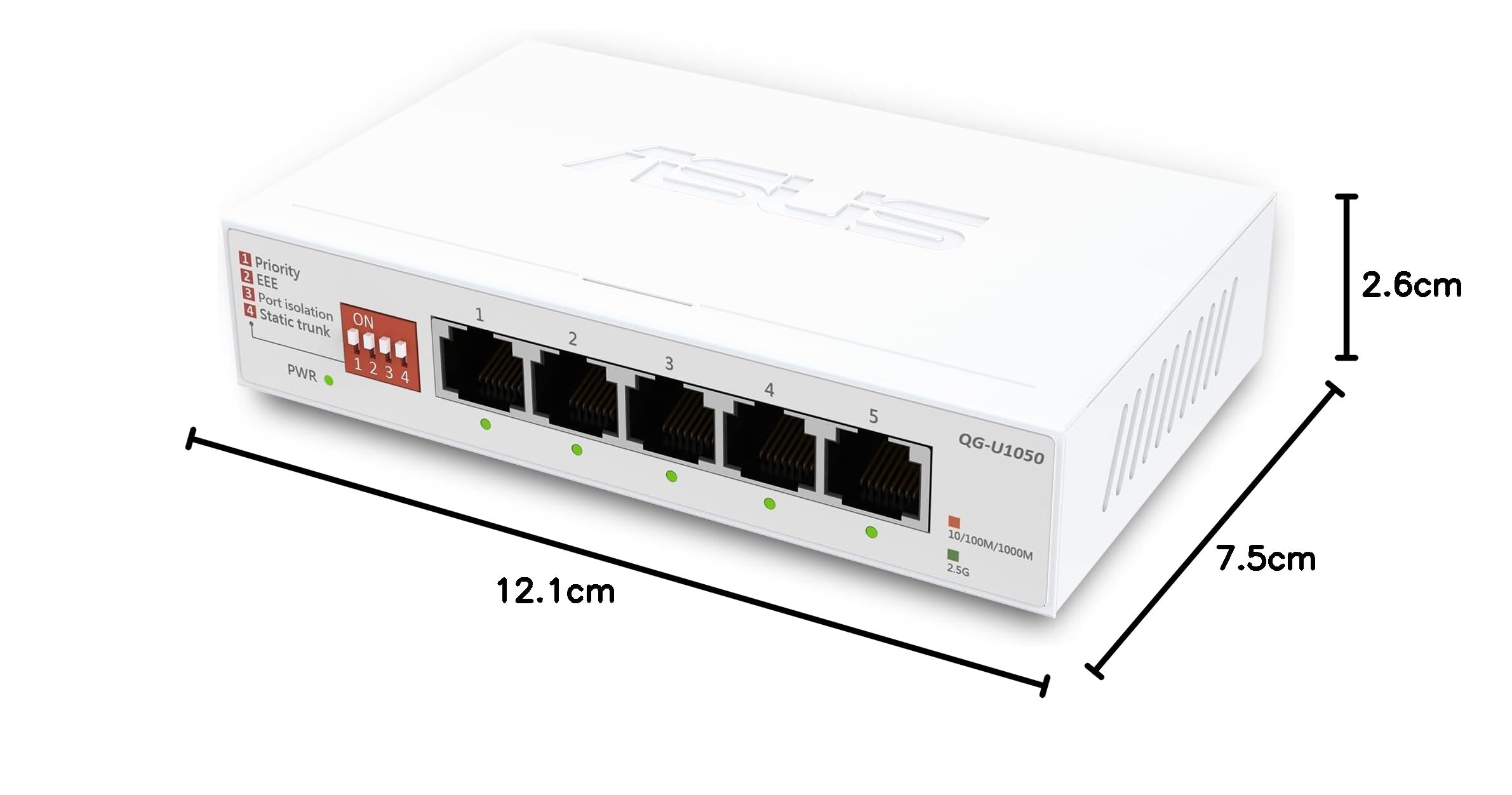 ASUS QG-U1050 5-portowy przełącznik 2,5 G, 4 tryby inteligentne, koncentrator sieci domowej, separator Ethernet, Plug and Play, łatwa konfiguracja, cicha praca