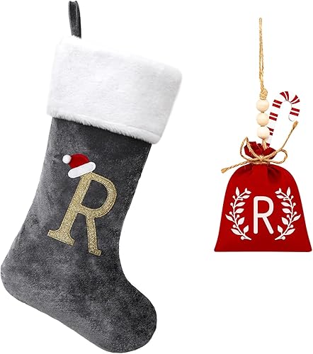 Miniatura 181 de Calcetines de Navidad bordados de 20 pulgadas con monograma, terciopelo rojo con puño de felpa blanca supersuave, adornos clásicos para decoración