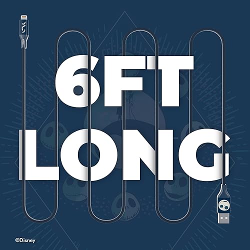 Miniatura 6 de Cargador de repuesto para iPhone de 6 pies de Disney, The Nightmare Before Christmas, cable de carga USB trenzado con certificado MFI Jack