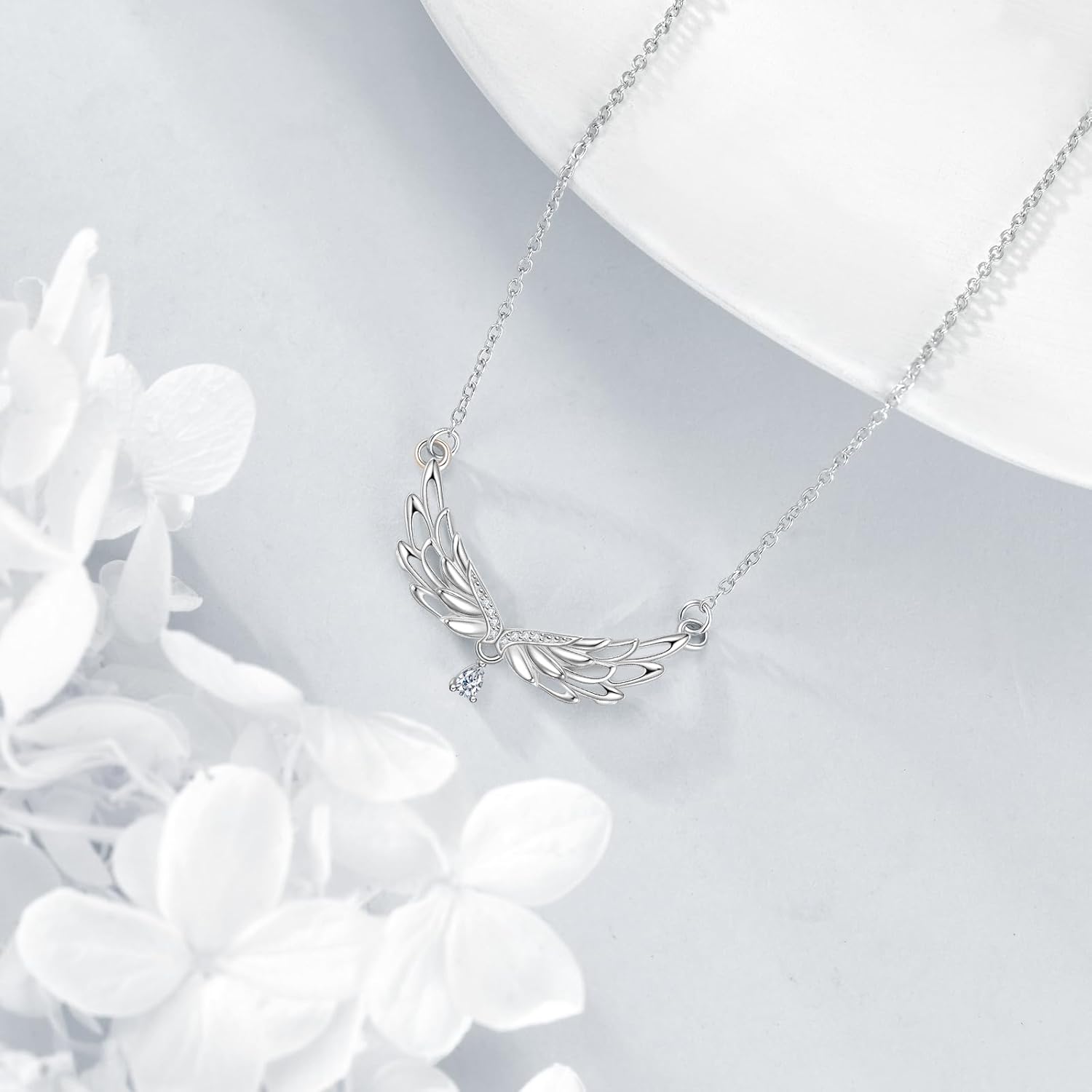 KZX Angel Wings Necklace S925 Sterling Silver Guardian Angel Wings Pendant Cubic Zirconia Jewelry Gifts for Women Graduation Ceremony Anniversary - Image 3