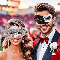 Vista 63 de IETANG - Antifaces venecianos para parejas, baile de máscaras, accesorios de disfraz o fiesta, 1 par Negro
