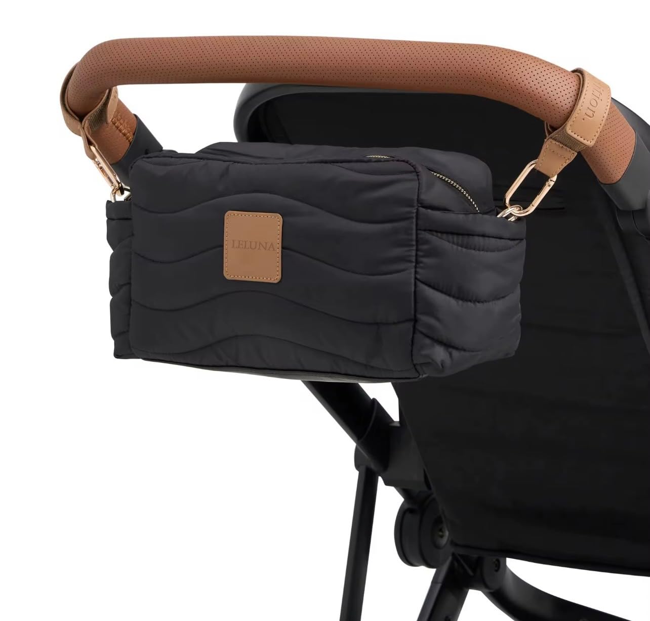 Hallie Stroller Bag, Quilted Waterproof Crossbody Nappy Bag Stroller Accessory Organiser Pram Caddy Hanging Stroller Organizer Bag (Black)