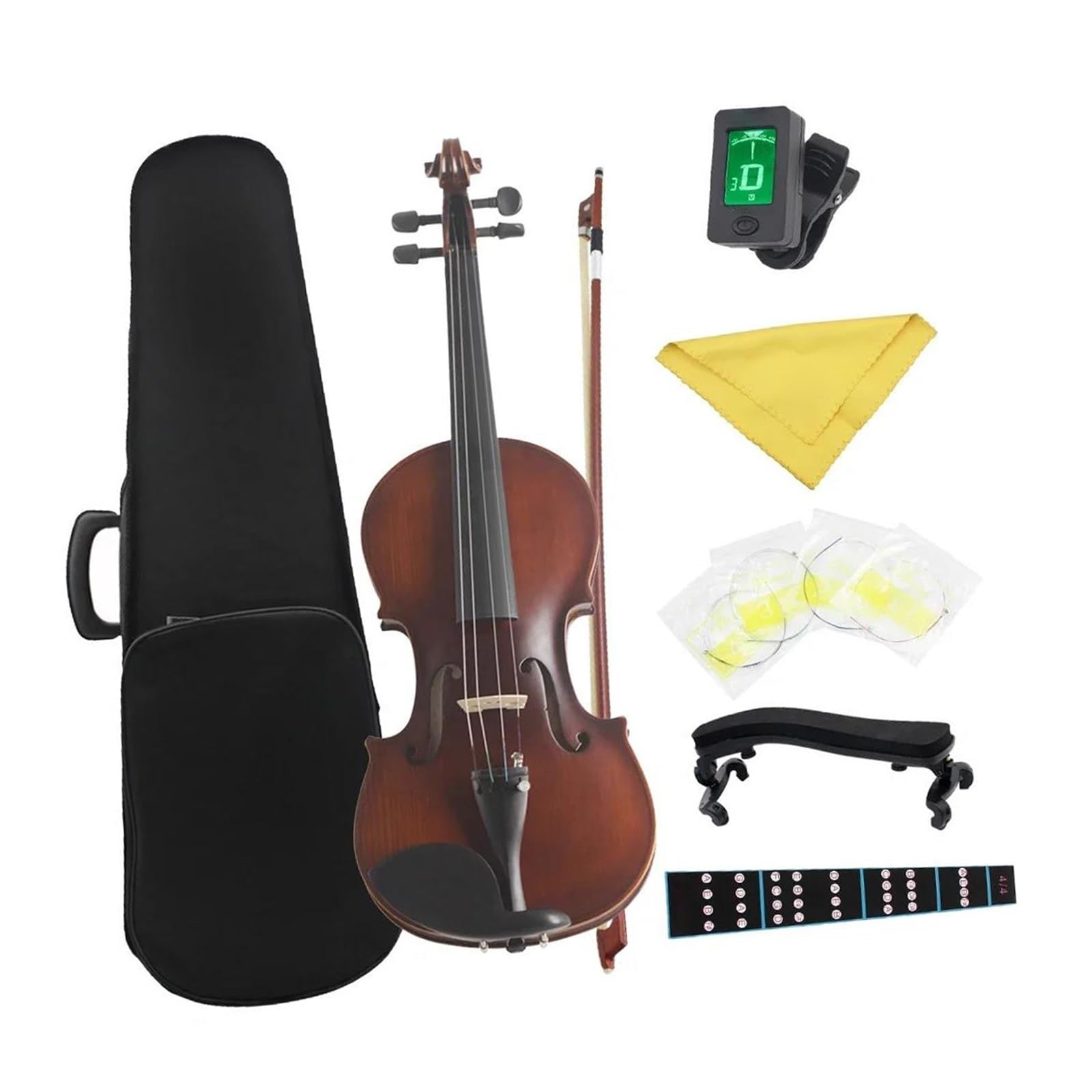 Violín 4/4 Panel De Madera Maciza Con Estuche Cuerdas De Arco Reposapiés Afinador Accesorios Instrumento De Violín
