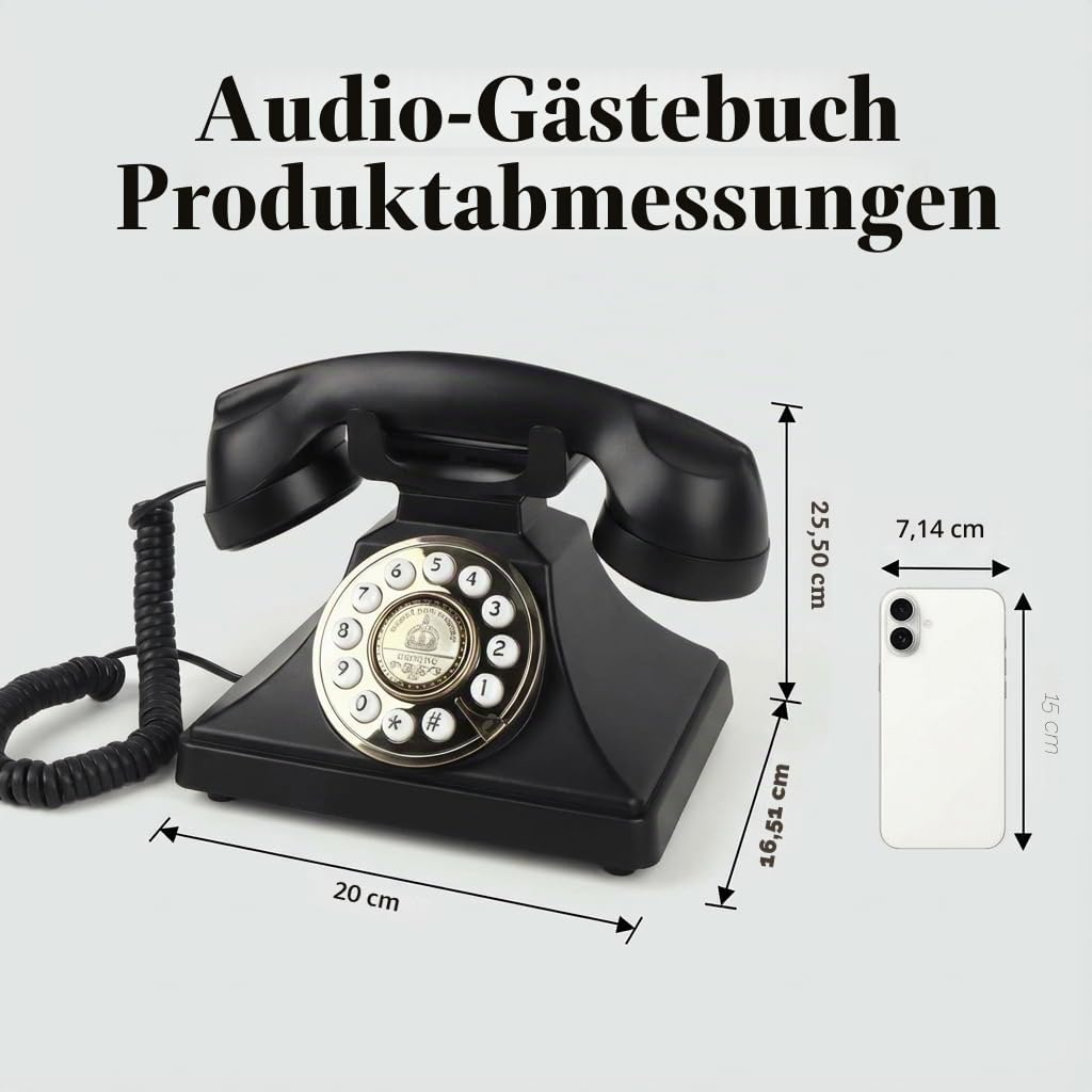 Audio-Gästebuch Hochzeitstelefon, FESTRING Retro Audio-Gästebuch,Schwarz | Hochwertige Audioaufnahmen im Gästebuch, Vintage-Schwarz-Dekor für Hochzeit, Geburtstag, Abschluss, Babyparty & Rentenfeier