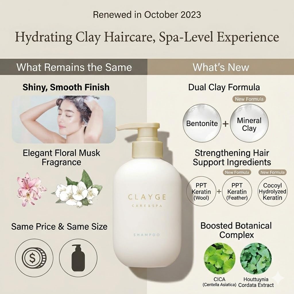 Clayge Smooth Conditioner for Oily Scalp, Clay & Menthol Scalp Care with Moisturizing Smooth Finish, Floral Musk Scent, 16.91 fl oz / 500ml Pump Bottle, Made in Japan