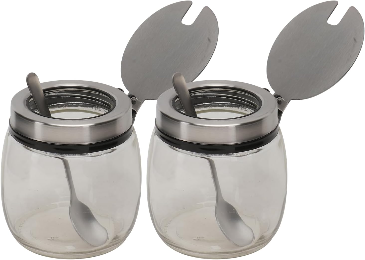 Glass Spice Jar Set Lid and Spoon 200ml 2pcs with Stainless Steel