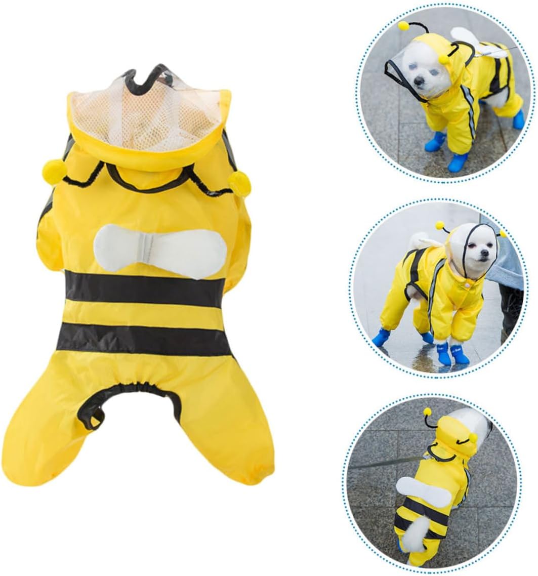 Stylish Bee Pattern Dog Raincoat Waterproof Four-Legged Rain Poncho Xs for Small and Medium Dogs Puppy Rain Gear