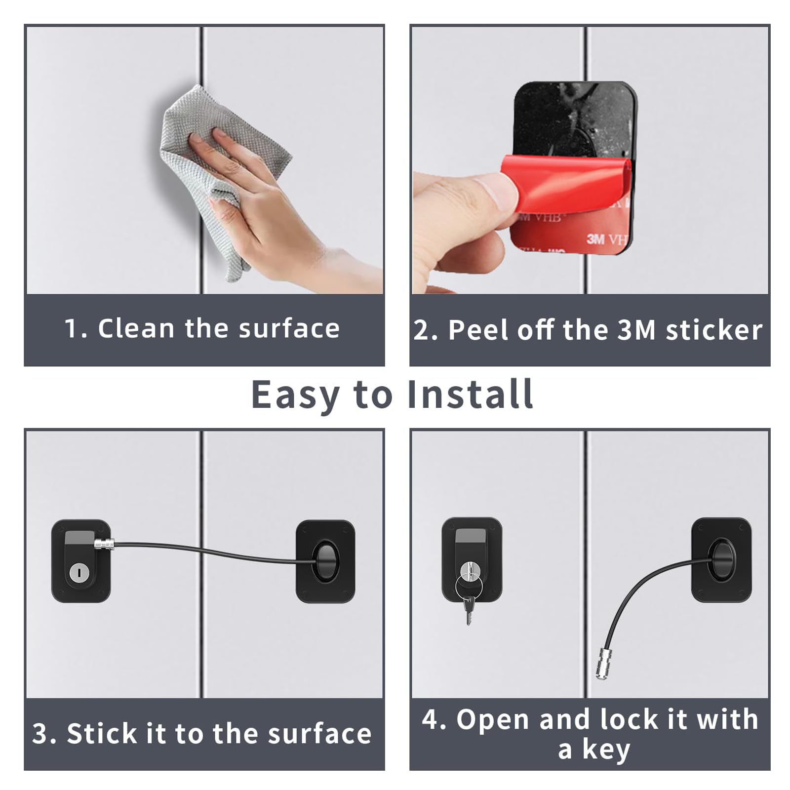 Fridge Lock No Drilling, Kids Refrigerator Lock, Combination Child Proofing Freezer Locks, for Freezer Cabinets, Drawers - Image 4