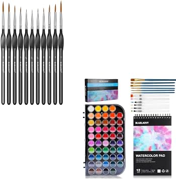 Detailing Paint Brush, 11 Pcs Miniature Paint Brushes with Triangular Handles & Watercolor Paint, 48 Colors Washable Paint Set, 6 Brushes, 6 Refillable Water Brush Pen, Drawing Pad, Palette