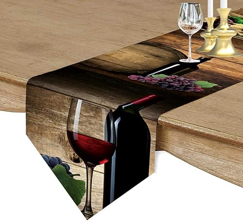 Camino de mesa de arpillera bufandas para tocador copa de vino tinto barril de madera uva camino de mesa de lino duradero para mesa granja fiesta al