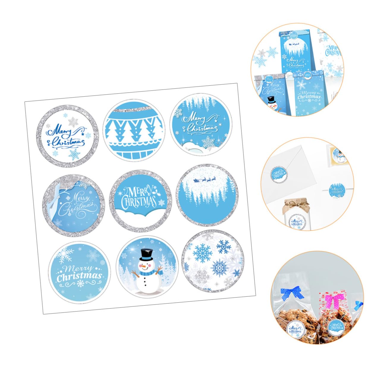 100 Fogli Adesivi natalizi adesivi per regali da forno con sigillo avvolgente stickers scrapbooking per pacchetti etichette adesive fai da te di tenuta Blue VILLCASE