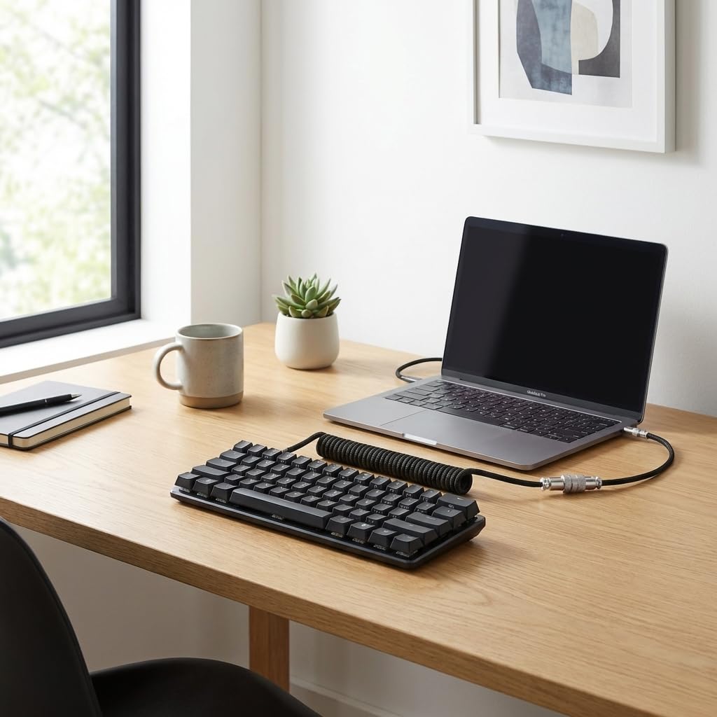 1.5-Meter-Long Coiled Mechanical Keyboard Cable with Detachable Connector (Light Black)