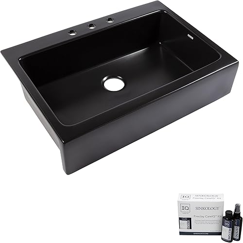 Miniatura 1 de Parker - Fregadero de cocina estilo casa de campo de 34 pulgadas, color negro mate, 34 pulgadas, de ajuste rápido, con 3 agujeros y kit de cuidado