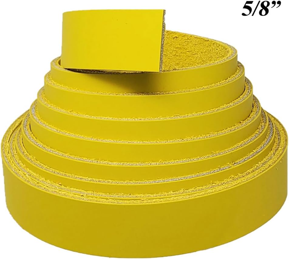 Yellow Leather Strips 1 Inch Wide - Latigo Leather Straps up to 96 Inch Long – 6-7 oz. (2.4 – 2.8 mm) Latigo Leather Strips by Pitka Leather (1" X 84")