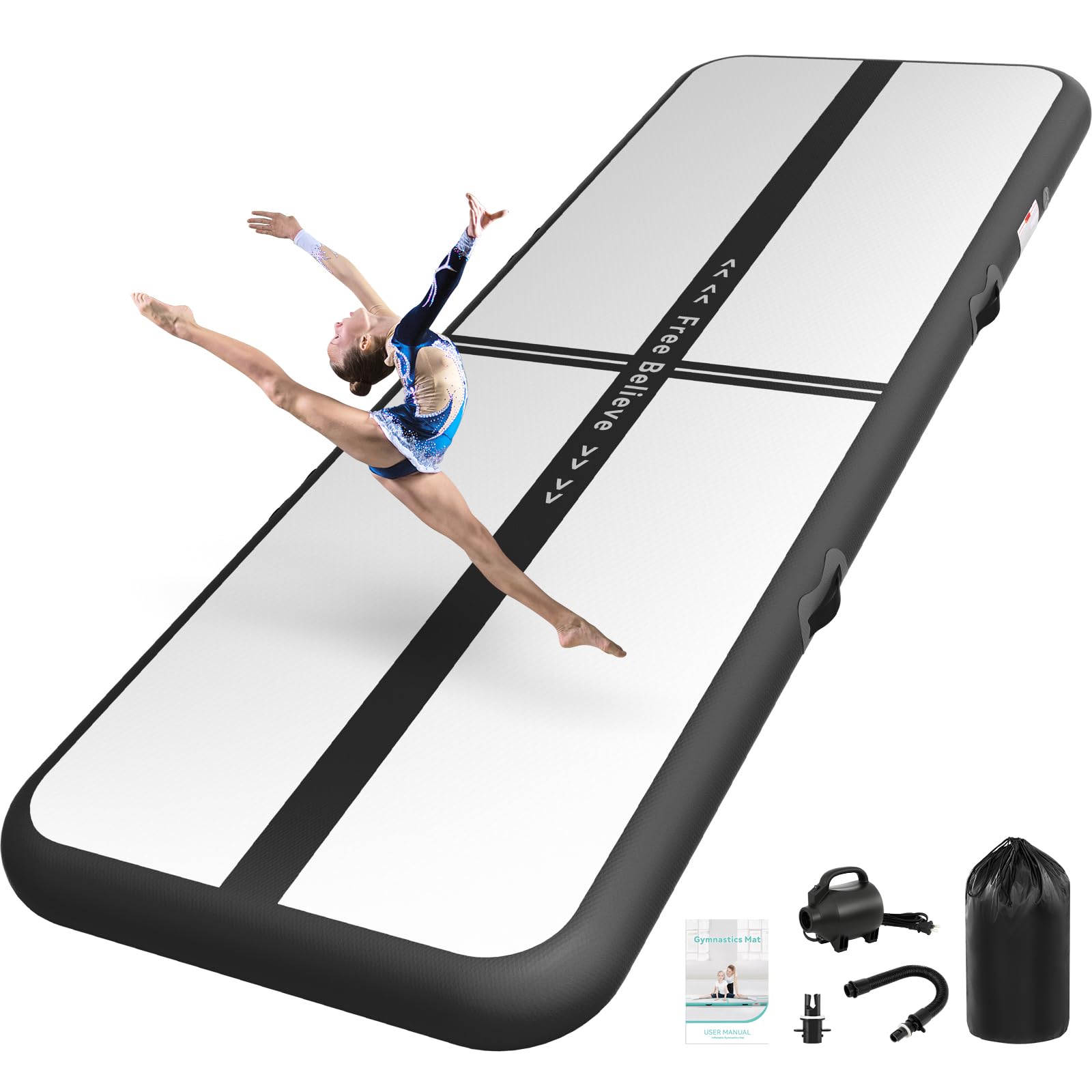 Sportbob Airtrack Matte 3/4/5/6/7m Länge, 10/15cm Dicke mit Luftpumpe | Sichere Landungen mit 10/15cm Dicke | 600W-Pumpe, Blitz-Aufbau | Fitness, Turnen | Drinnen & Draußen | Strapazierfähig