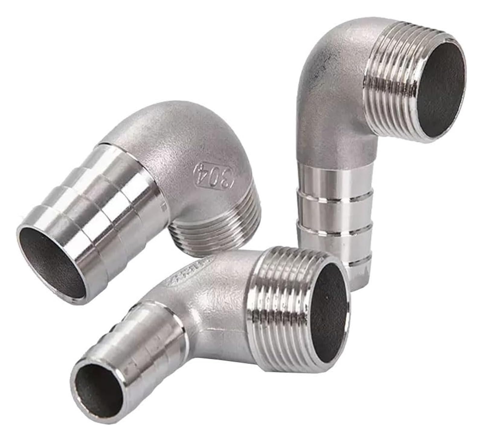 Conectores acodados, Conectores de codo acero inoxidable, 1/8", 1/4", 3/8", 1/2", 3/4", 1", 2", macho, 6, 8, 10, 12, 14, 15-60 mm, manguera 90 grados