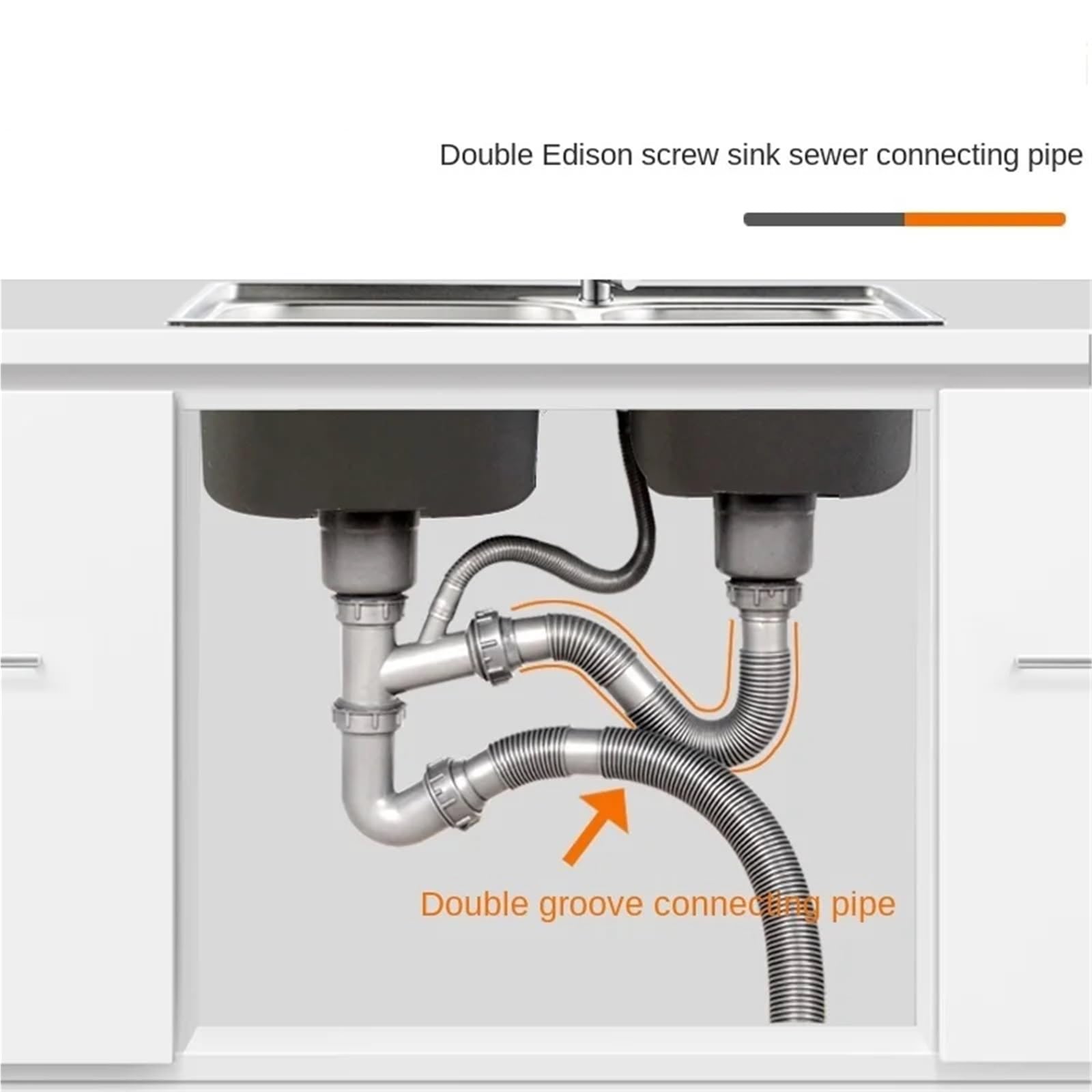 Sifone per lavandino Lavello da cucina a doppia testa sotto il tubo dell'acqua Lavello for lavabo Doppia vite Tubo di scarico Collegamento Prolunga for tubo(58-100CM)