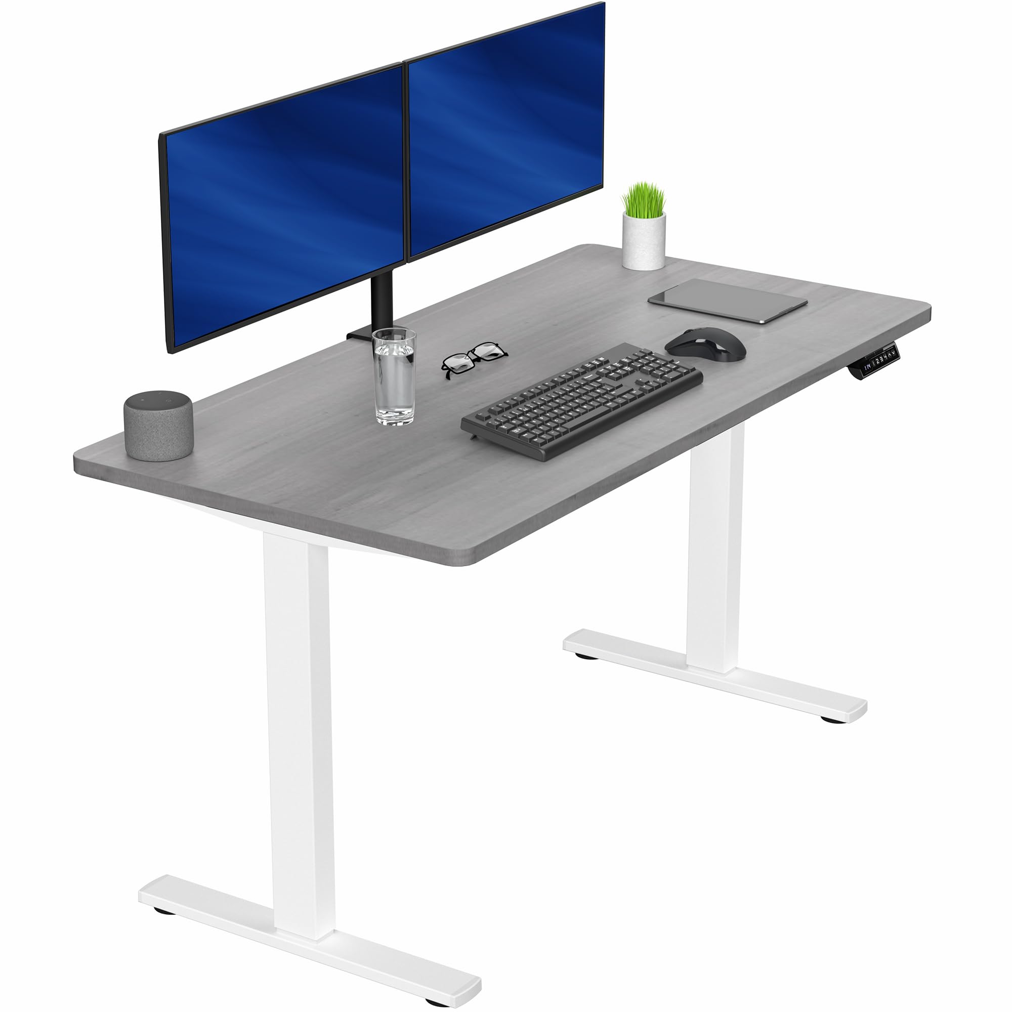 VIVO Electric 55 x 28 in Standing Desk, Memory Height Adjustment, 1B Series, Holds 220 lbs, One-Piece Dark Gray Top, White Frame, DESK-KIT-1W55G