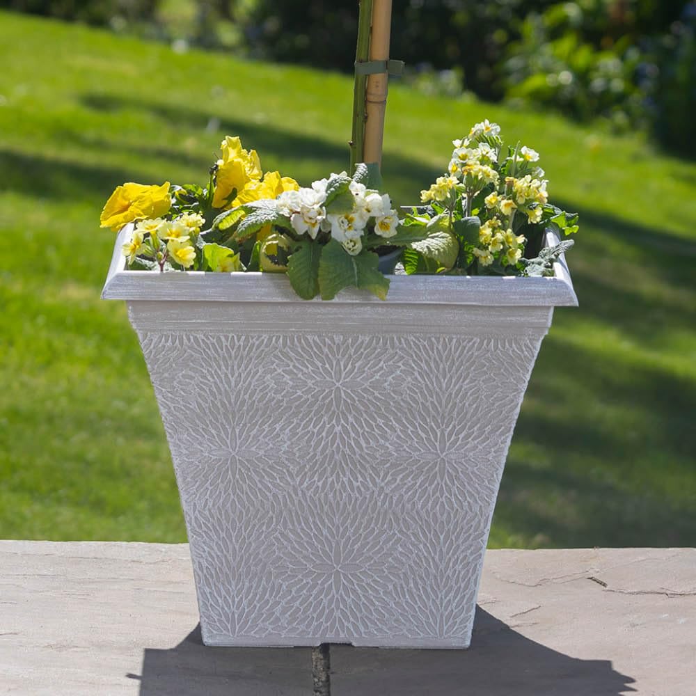 Yougarden Green April Powdered Beige Grey Square Plastic Planter, 36Cm Container For Flowers