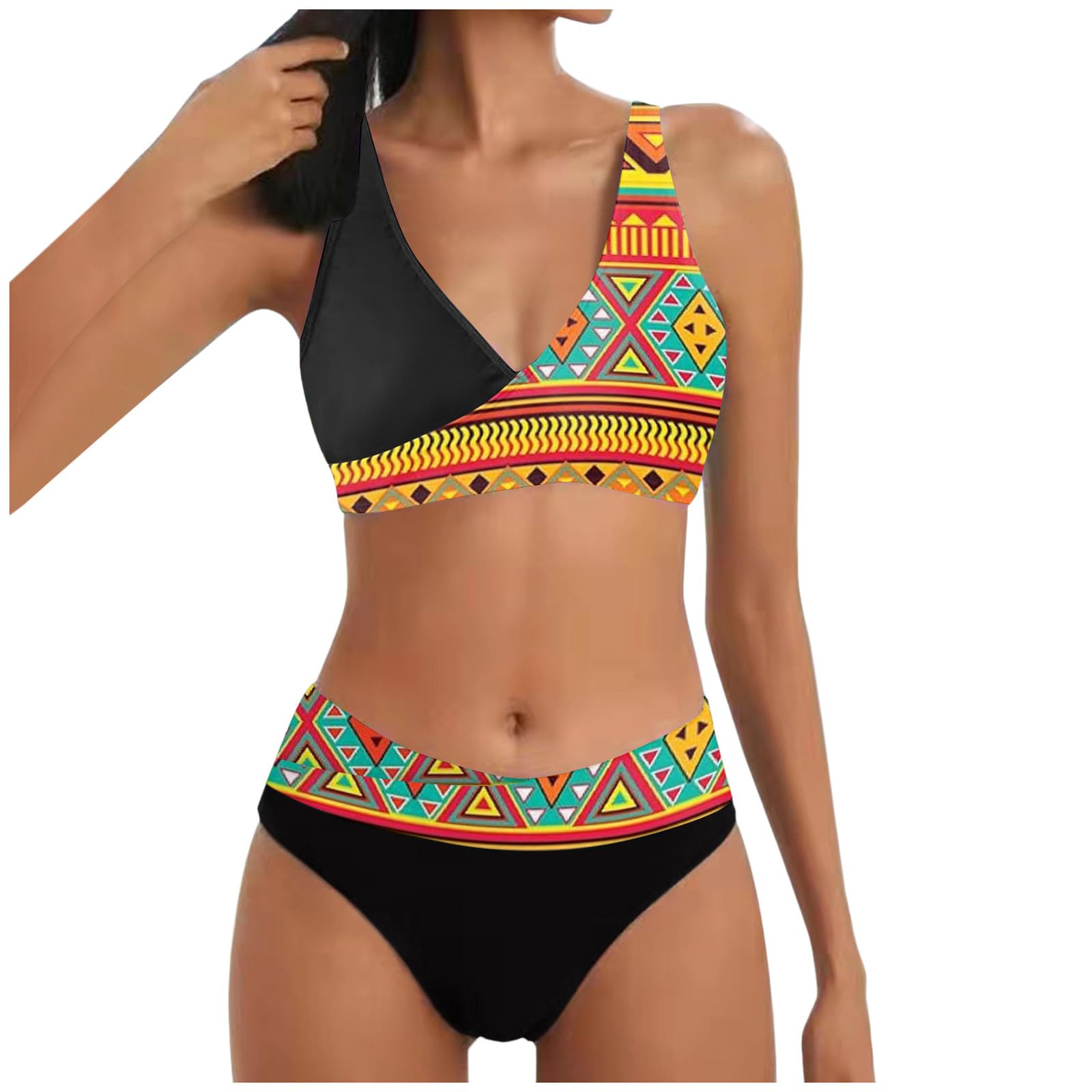 POIUIYQA Conjuntos de Bikinis para Mujer 2024 Sexy Verano Conjunto Traje de Baño Push Up Bohemio Bañadores Reductores Ajustable Dos Piezas Ropa de Baño Bra Playa Bikini Vikini