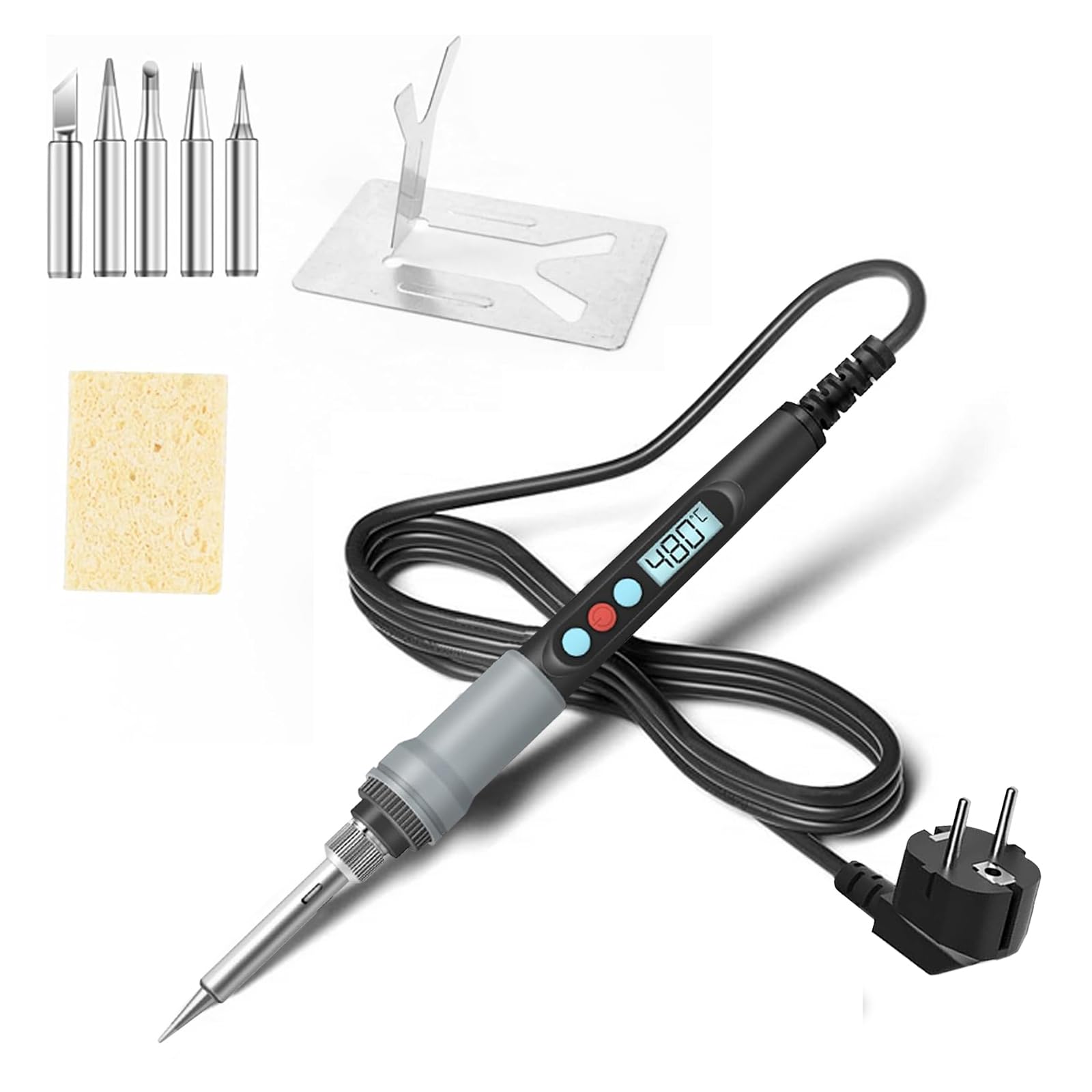 Soldering Iron Set 90W Electric Soldering Iron with Temperature Adjustment, Soldering Iron Kit with 5 Tips,Sponge,Soldering Iron Stand,Portable Electronic Soldering Tools