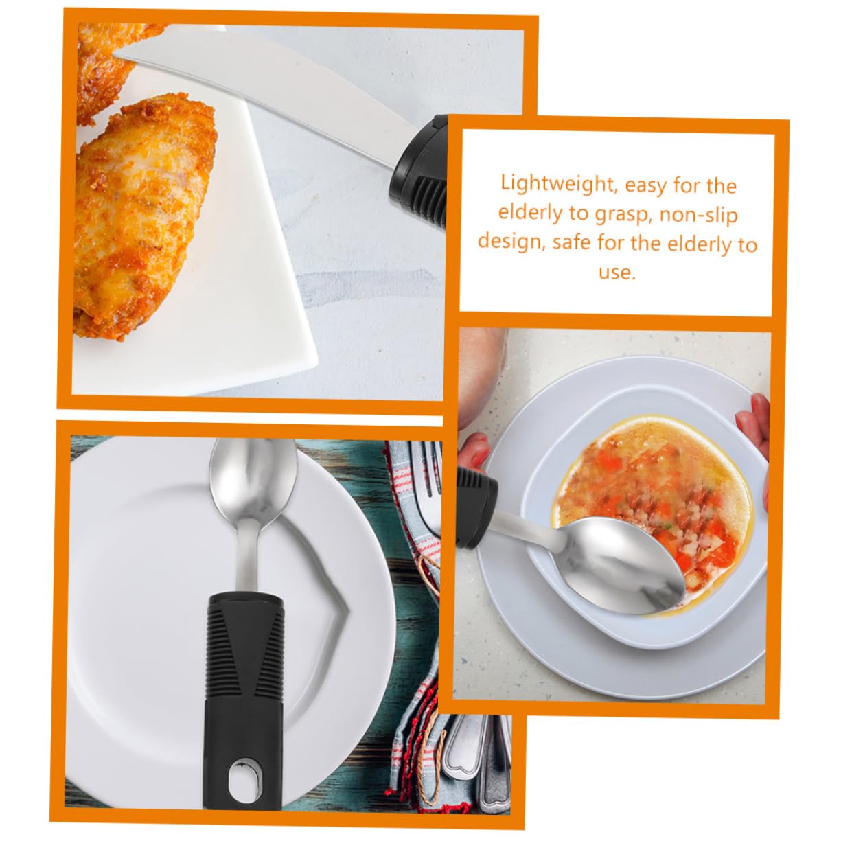 OHPHCALL 6Pcs Adaptive Cutlery for Elderly Shake Utensils with Non Slip Handles Ergonomic Design for Disabled Patients for Safe Dining