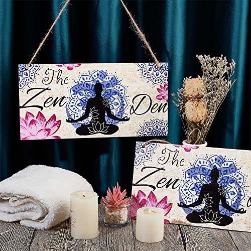 NBEADS 2 Sets Zen Den Lotus Wood Plaque Decor with Hanging Jute Twine, Yoga Sign Wall Art for Zen Room Meditation 30x15cm - Image 4