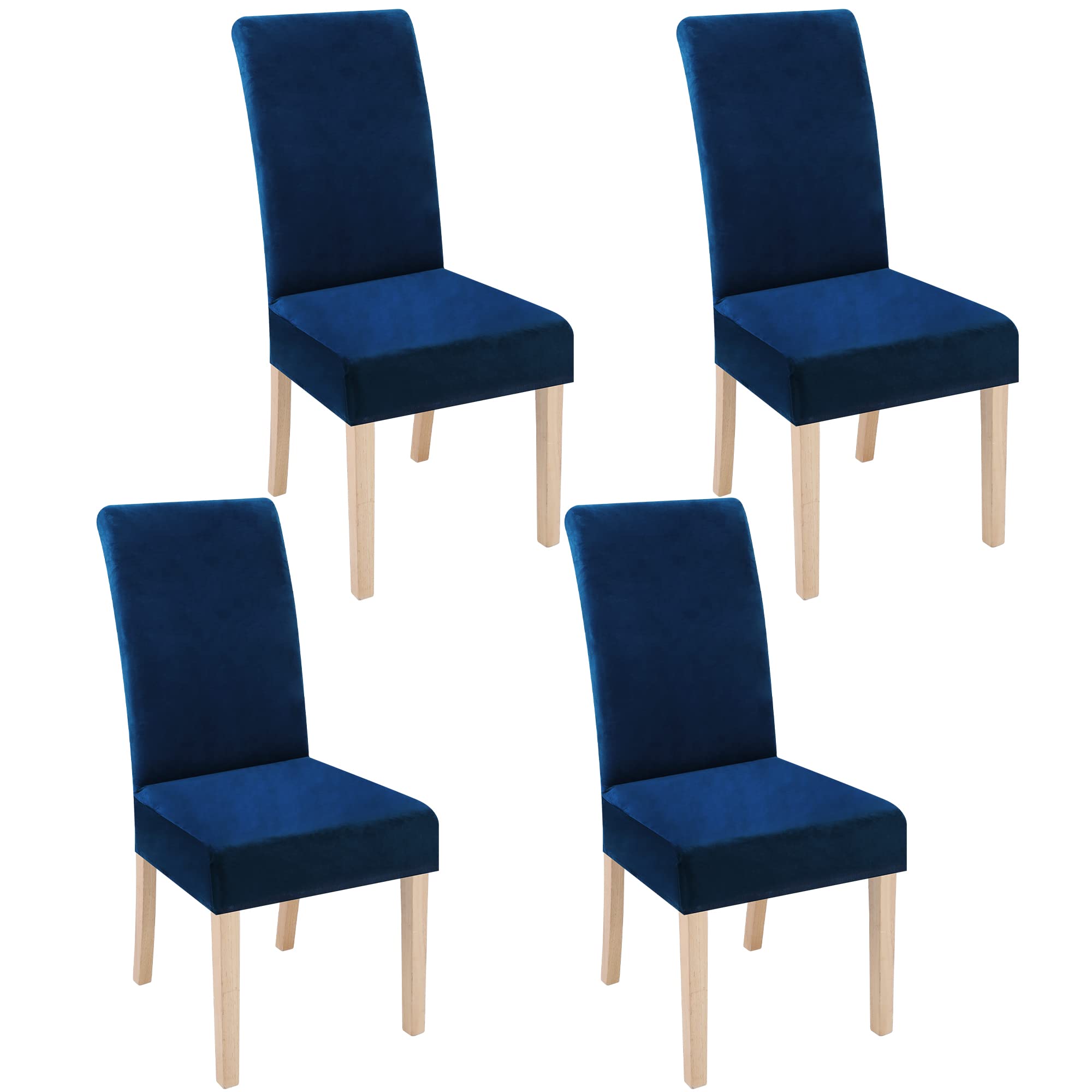 Smiry Velvet Stretch Dining Room Chair Covers Set of 4, Soft Removable Washable Chair Slipcovers Kitchen Parsons Chair Protector, Federal Blue